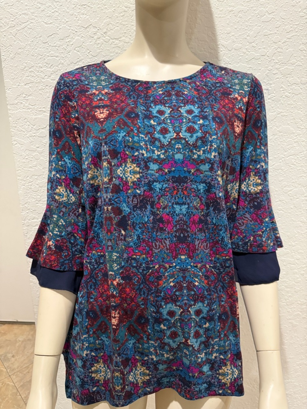 Westbound Blue Multi-Print Scoop Neck Blouse